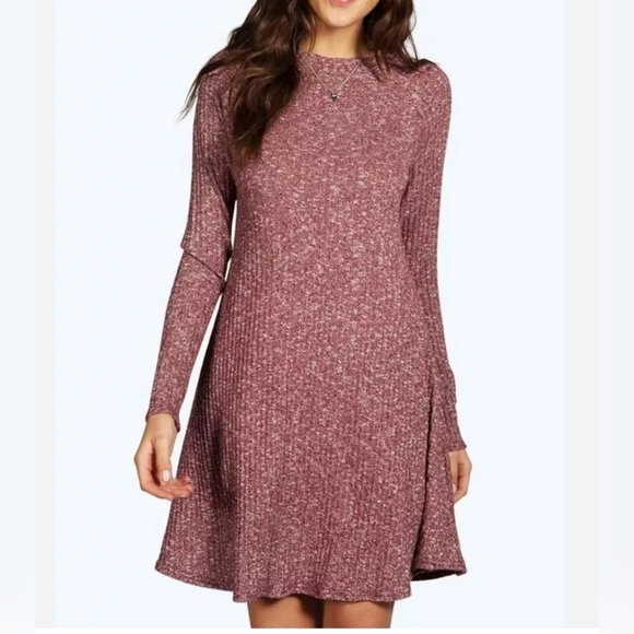 Womens Topshop Ribbed Long Sleeve Tunic Sweater Dress Mini US2 Mauve - Picture 7 of 7